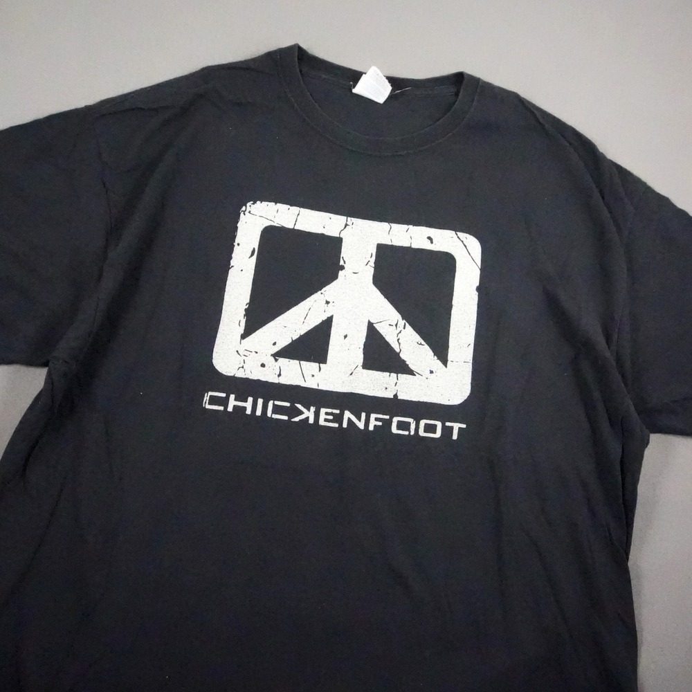 Retro 2000s Jerzees Chickenfoot Band Logo Graphic Print Men T-Shirt 2XL Black